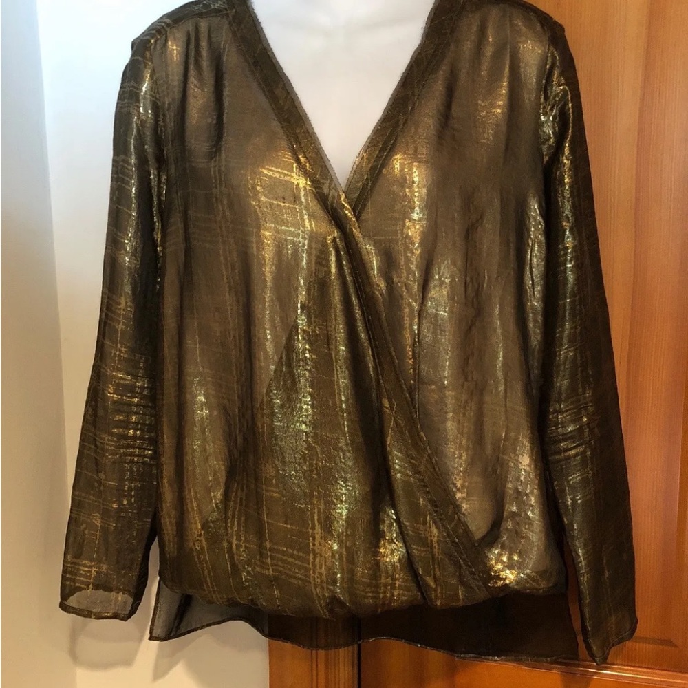 Cooper & Ella Alyssa wrap blouse black gold  S